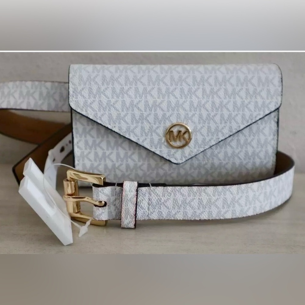 Michael Kors Womens Brown Monogram Adjustable Phone Belt Bag Handbag Size S/M - Picture 12 of 13